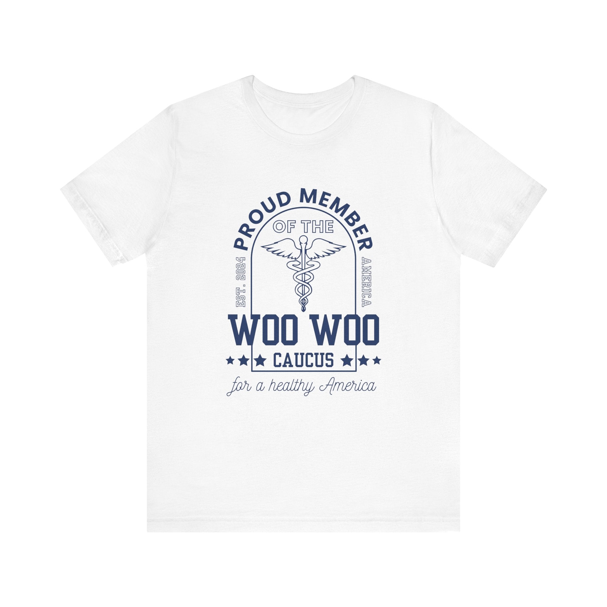 Proud Member of the Woo Woo Caucus - Unisex Jersey Short Sleeve Tee, Navy Ivy & Fields
