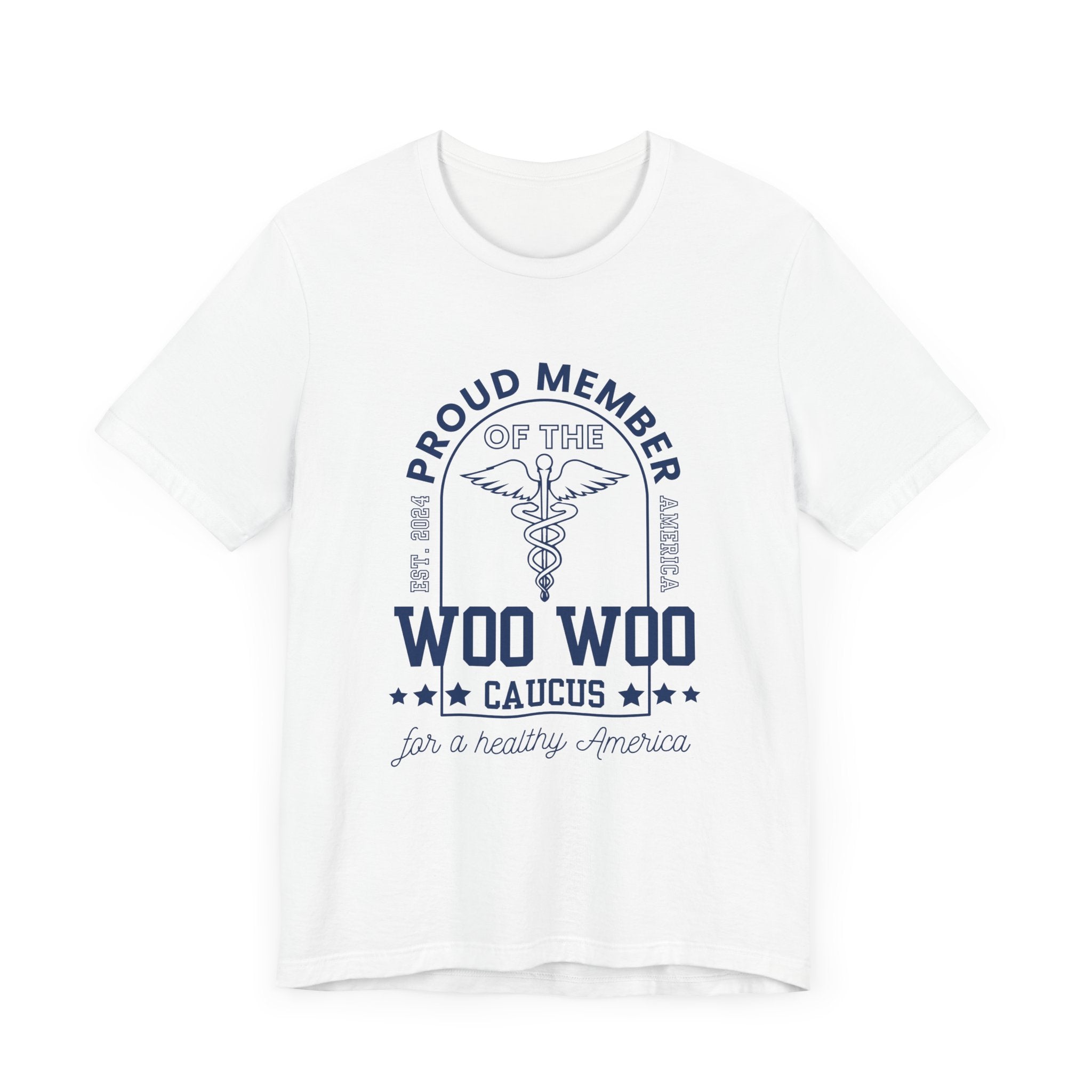 Proud Member of the Woo Woo Caucus - Unisex Jersey Short Sleeve Tee, Navy Ivy & Fields