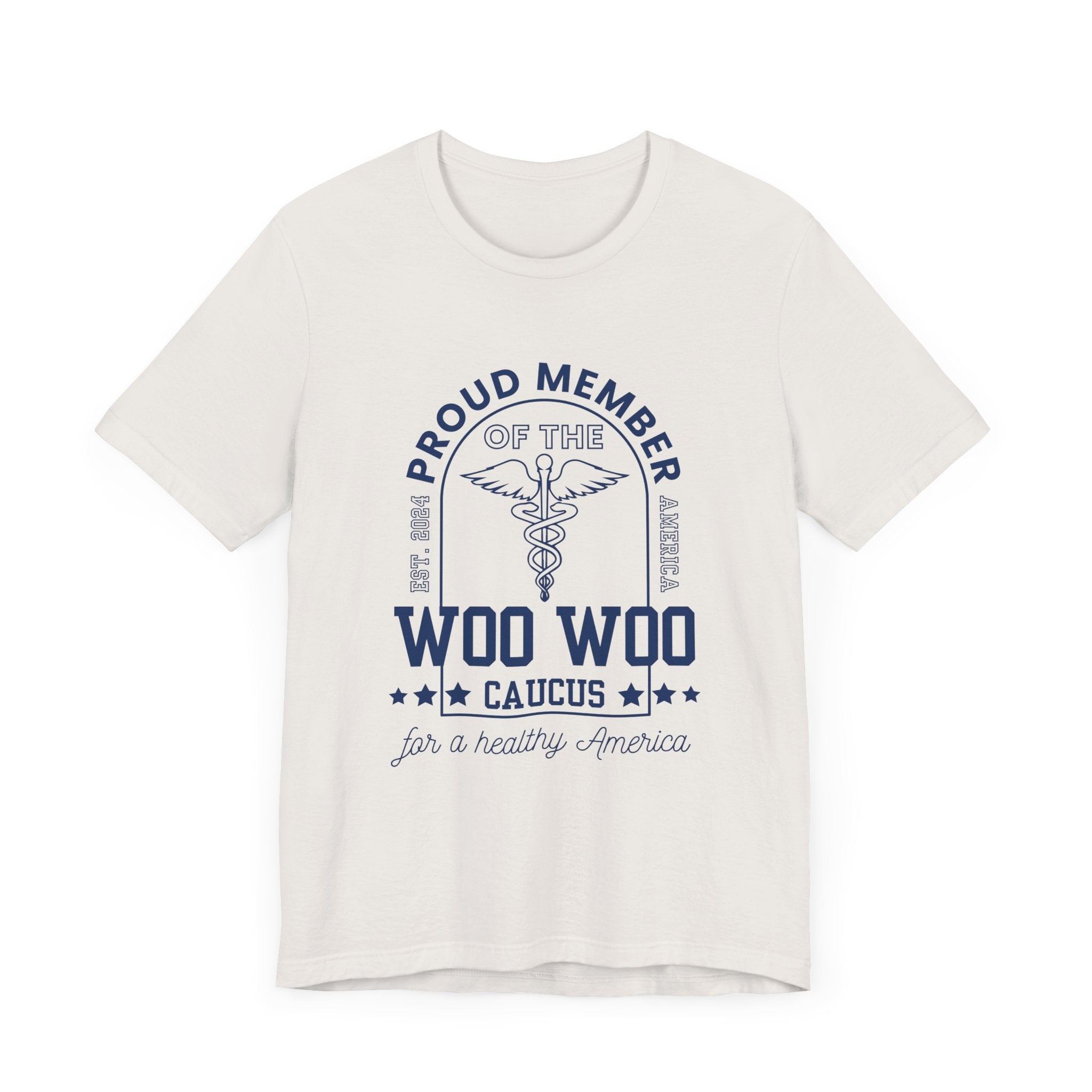 Proud Member of the Woo Woo Caucus - Unisex Jersey Short Sleeve Tee, Navy Ivy & Fields