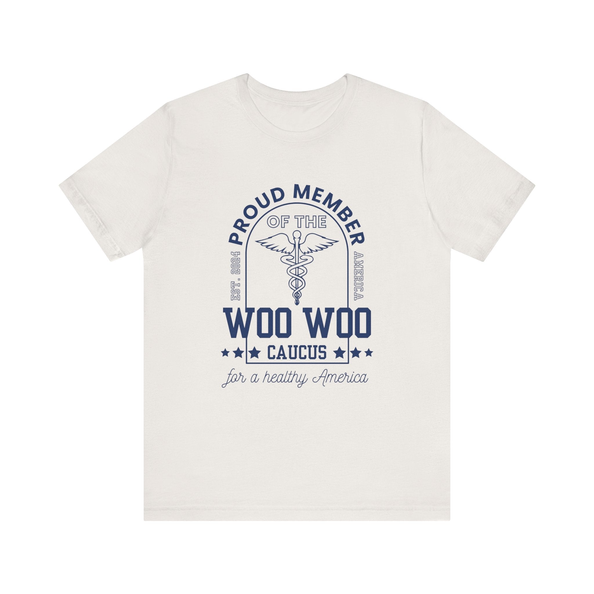 Proud Member of the Woo Woo Caucus - Unisex Jersey Short Sleeve Tee, Navy Ivy & Fields
