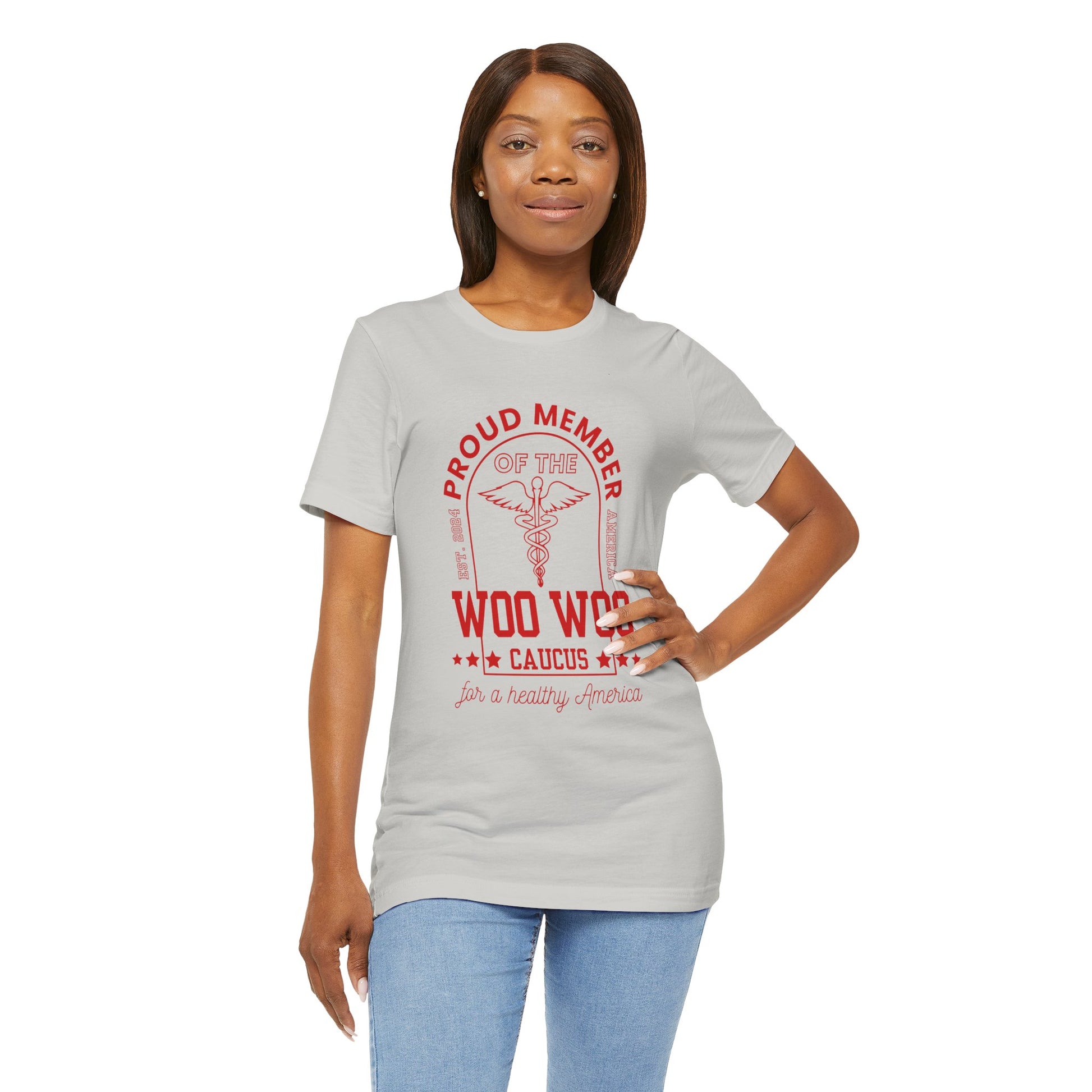 Proud Member of the Woo Woo Caucus - Unisex Jersey Short Sleeve Tee, Red