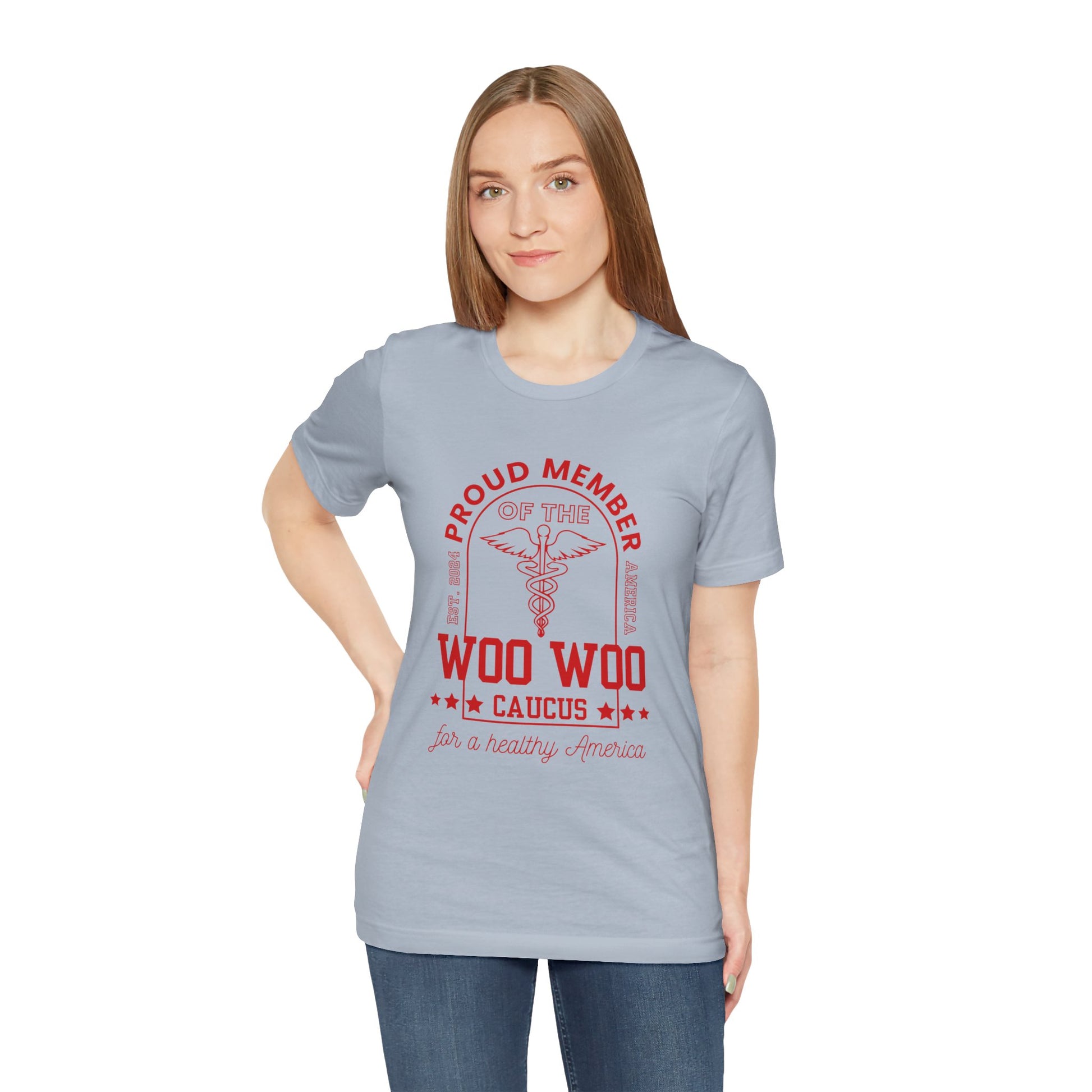 Proud Member of the Woo Woo Caucus - Unisex Jersey Short Sleeve Tee, Red