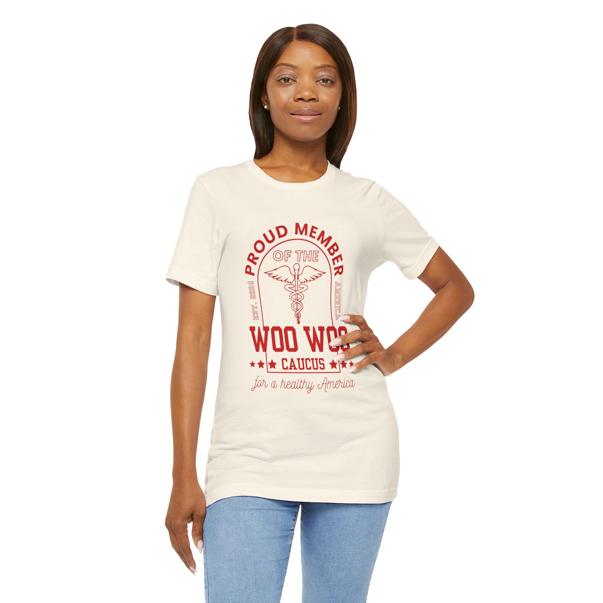 Proud Member of the Woo Woo Caucus - Unisex Jersey Short Sleeve Tee, Red