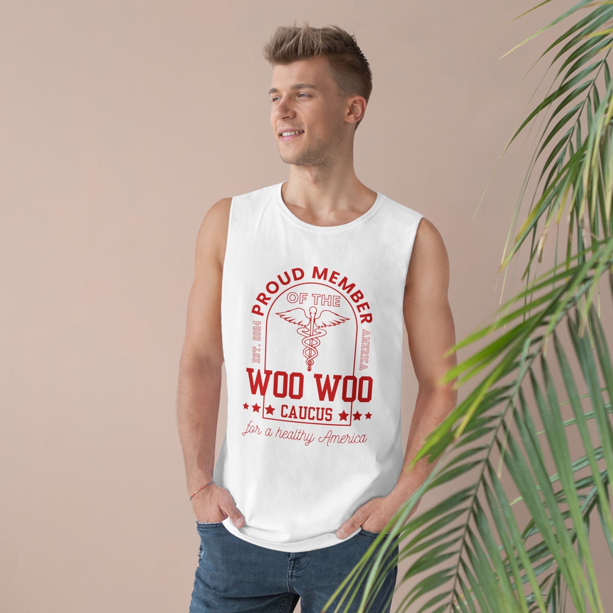 Proud Member of the Woo Woo Caucus - Unisex Muscle Tee, Red Ivy & Fields