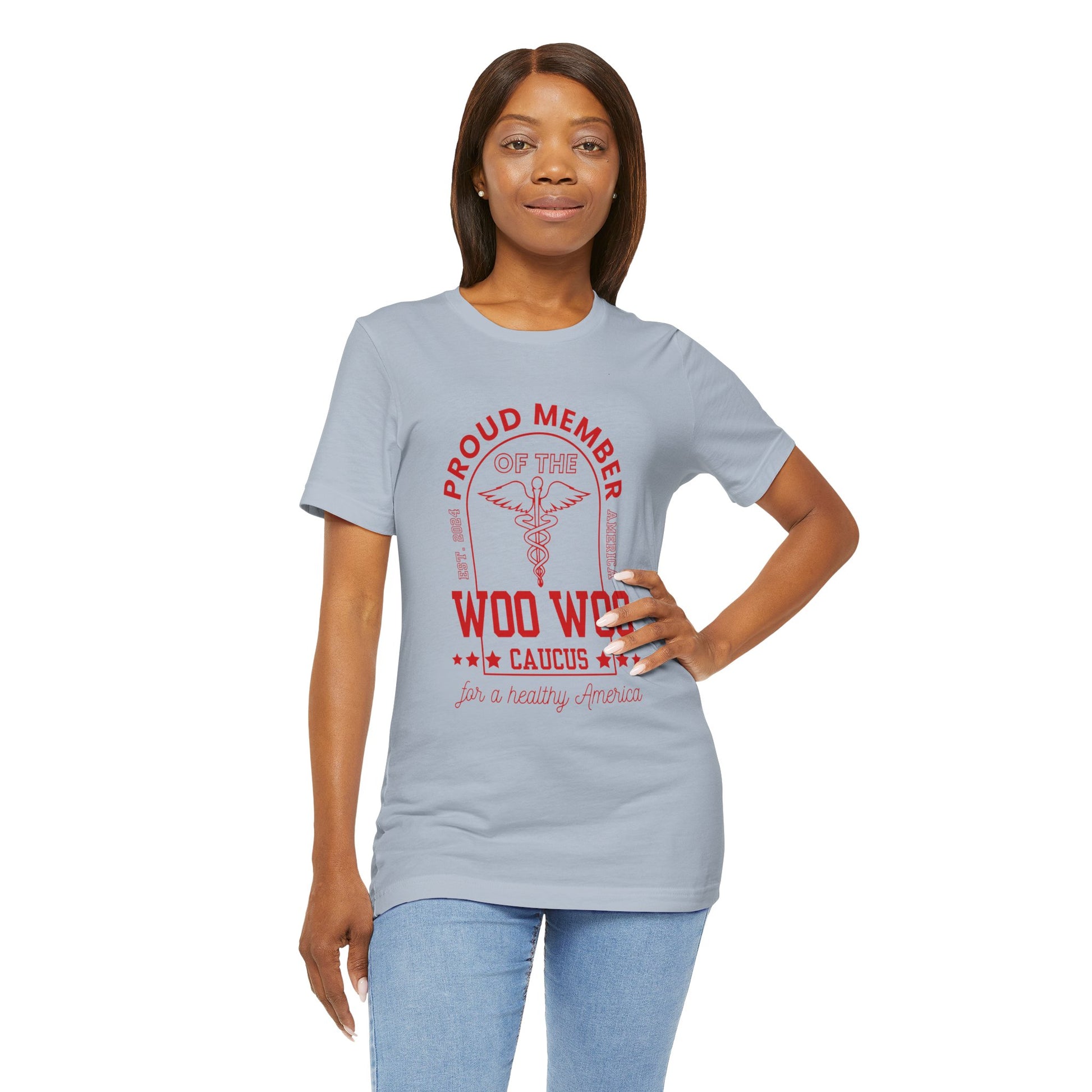 Proud Member of the Woo Woo Caucus - Unisex Jersey Short Sleeve Tee, Red