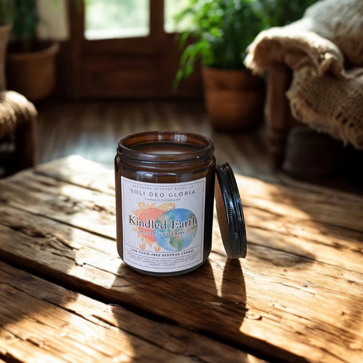 Kindled Earth 100% Pure Beeswax Hemp Wick Candle Soli Deo Gloria Candle Company