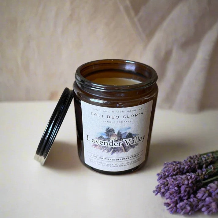 Lavender Valley 100% Pure Beeswax Hemp Wick Candle Soli Deo Gloria Candle Company