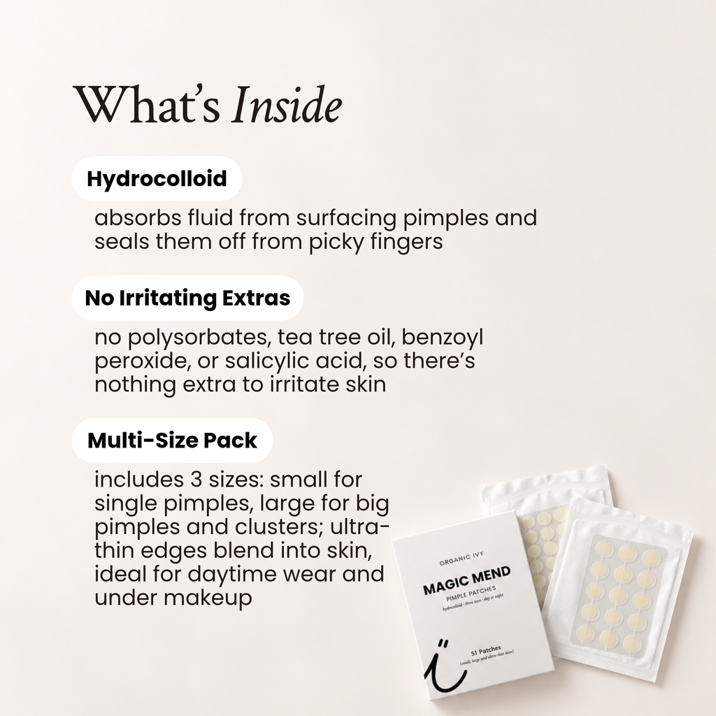 What's inside Magic Mend: plain hydrocolloid in small, large, and ultra-thin invisible edge patches