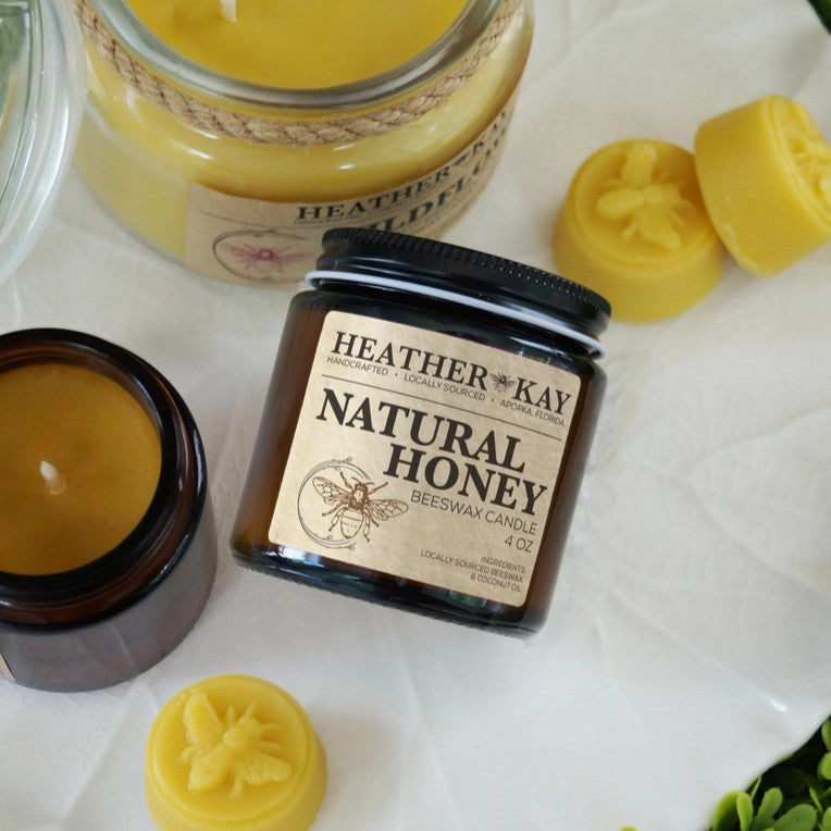 100% Beeswax Candle, Natural Honey