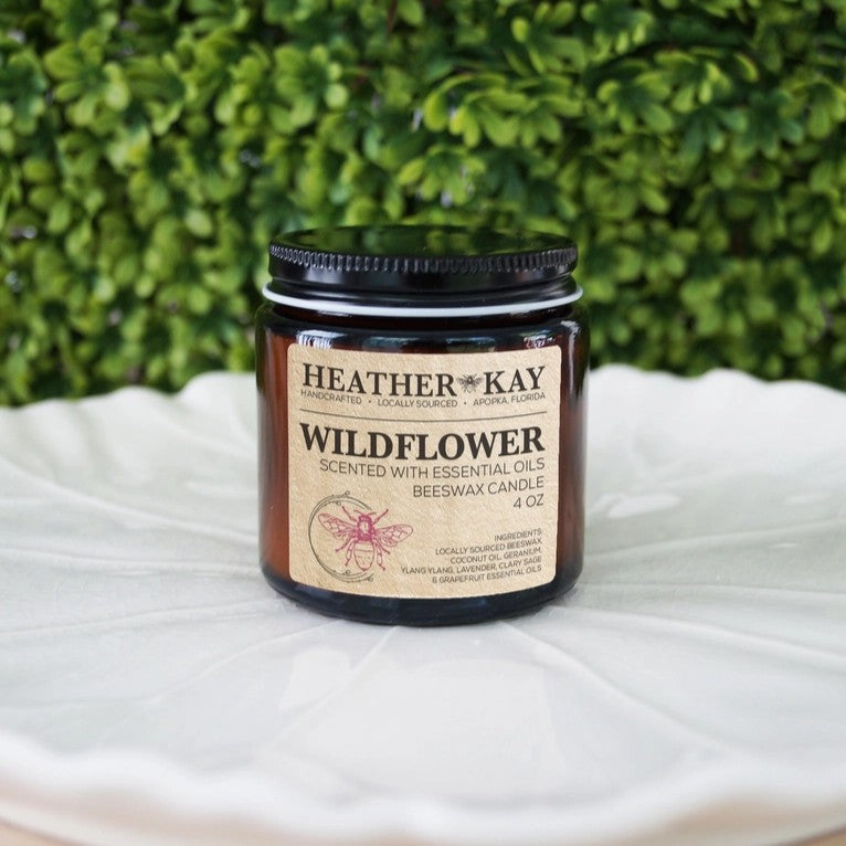 100% Beeswax Candle, Wildflower