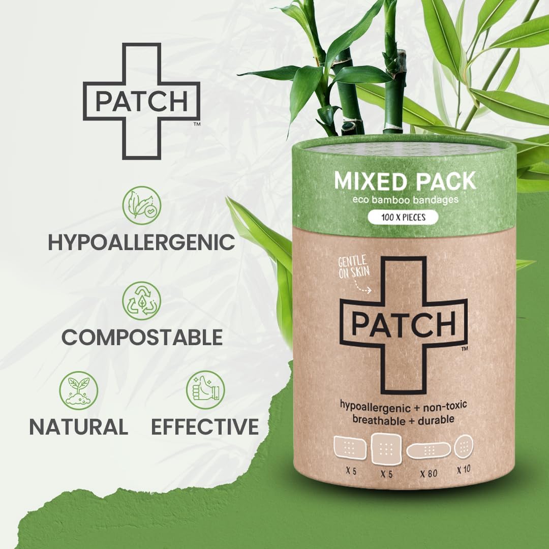 Mixed Packed Natural Bamboo Bandages - 100 Assorted Sizes Patch